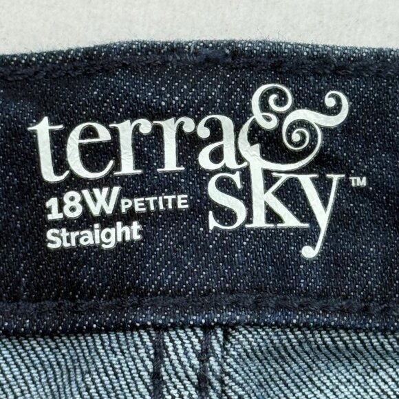Terra & Sky Womens Straight Leg Stretch Dark Wash Blue Denim Jeans Size 18WP NWT - Picture 5 of 10